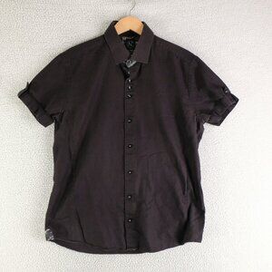 Au Noir Shirt Mens 4 Large Black Short Sleeve Button Up Geometric Stretch